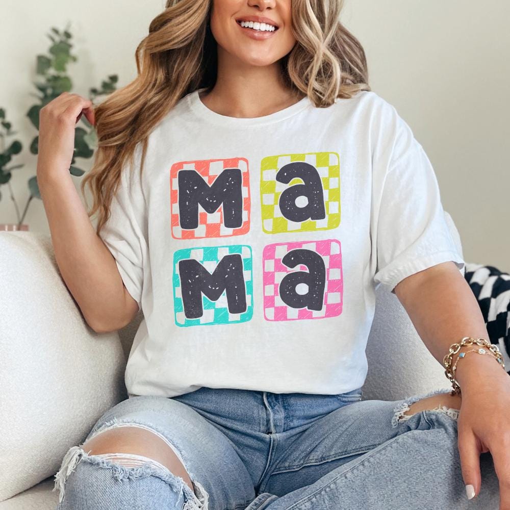Retro Mama PNG, Checkered Mama Digital Design - 300 DPI Design for T-Shirt