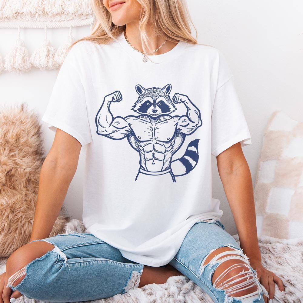 Muscular Raccoon Weightlifter PNG, Fitness Clipart - 300 DPI Design for