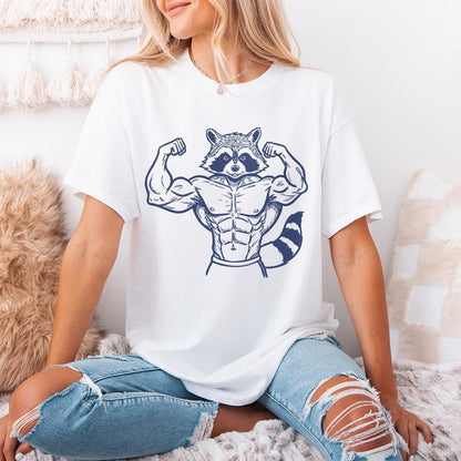 Muscular Raccoon Weightlifter PNG, Fitness Clipart - 300 DPI Design for