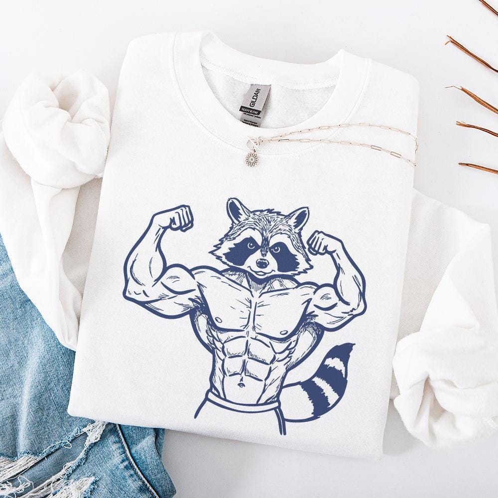 Muscular Raccoon Weightlifter PNG, Fitness Clipart - 300 DPI Design for