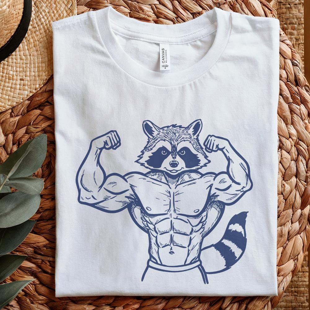 Muscular Raccoon Weightlifter PNG, Fitness Clipart - 300 DPI Design for