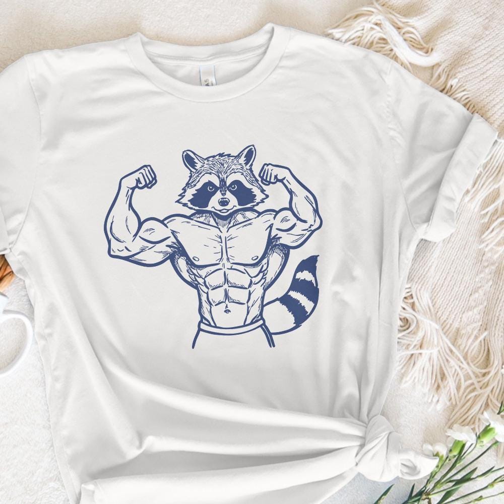 Muscular Raccoon Weightlifter PNG, Fitness Clipart - 300 DPI Design for