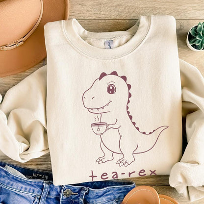 Tea Rex Dinosaur Pun PNG - Funny T-Rex Clipart for Tea Lovers, Crafting