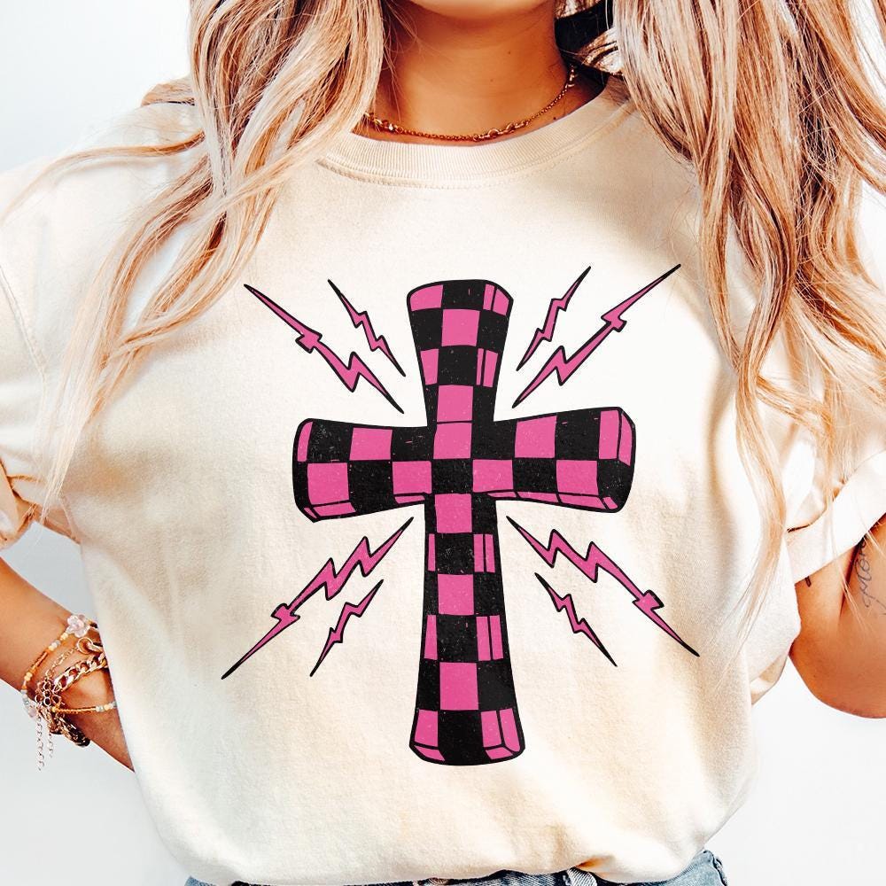 Checkered Cross Png, Cross Sublimation Design - 300 DPI Design for T-Shirt