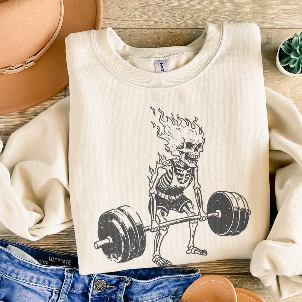 Skeleton Deadlift png, Gym Workout PNG - 300 DPI Design for T-Shirt