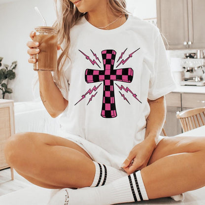 Checkered Cross Png, Cross Sublimation Design - 300 DPI Design for T-Shirt