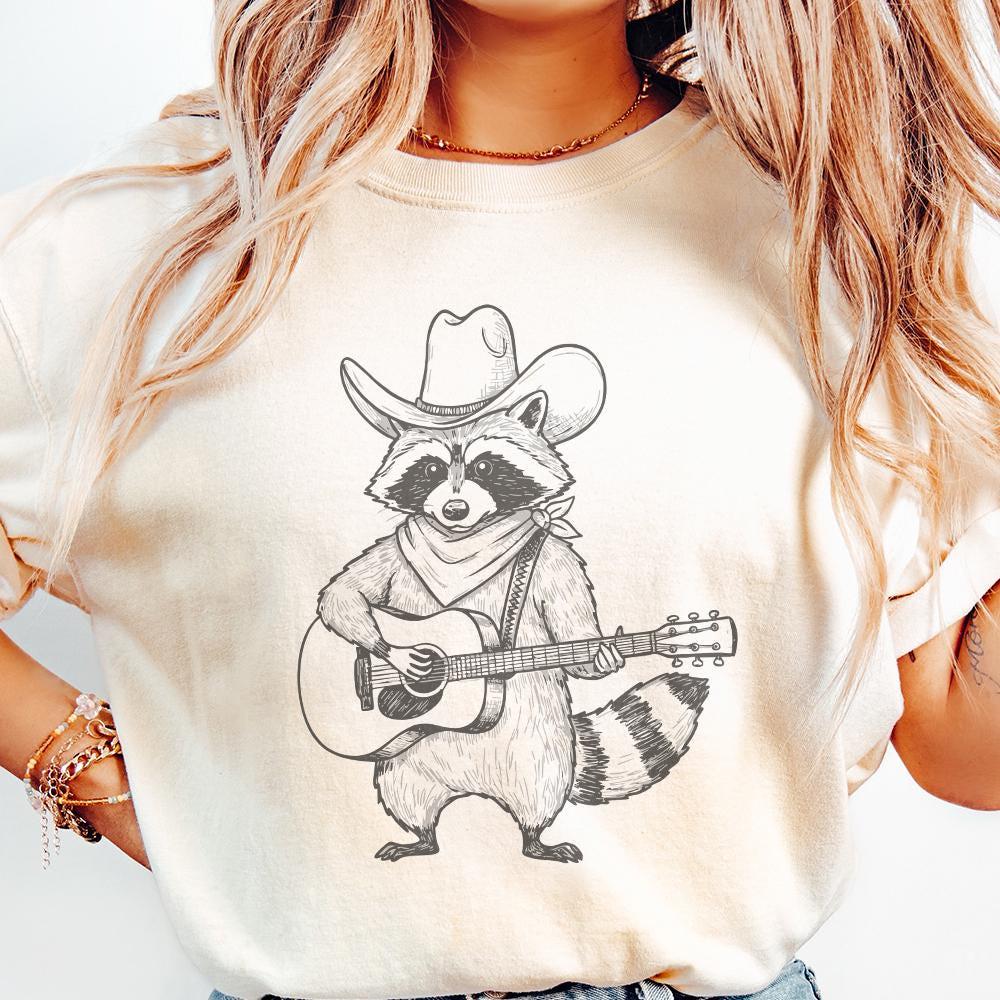 Raccoon Cowboy PNG, Vintage Cowboy Art - 300 DPI Design for T-Shirt