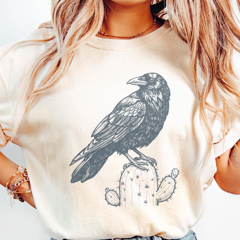 Cactus Crow PNG Digital Download, Retro Vintage Clip Art - 300 DPI Design