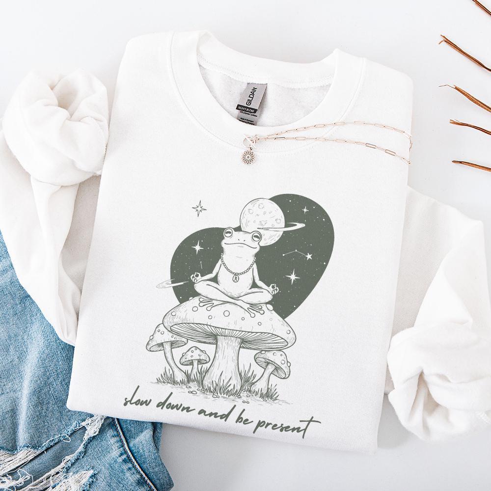 Trendy Artsy Frog Mushroom Design, Cute Frog png - 300 DPI Design for