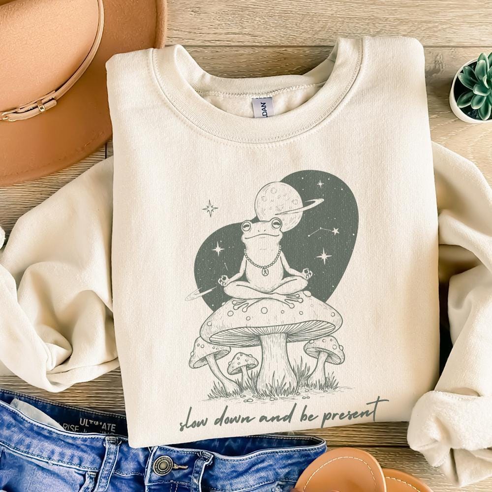 Trendy Artsy Frog Mushroom Design, Cute Frog png - 300 DPI Design for