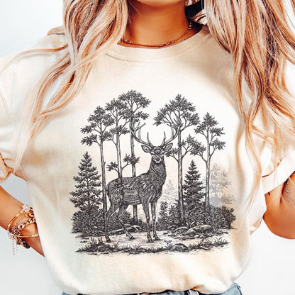Majestic Deer PNG, Deer Art - 300 DPI Design for T-Shirt