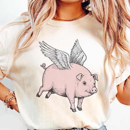 Flying Pig PNG Download, Funny Pig Clipart - 300 DPI Design for T-Shirt