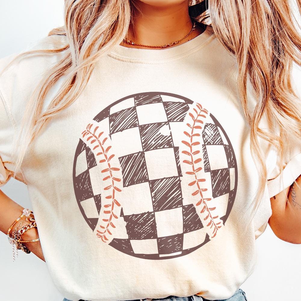 Retro Baseball PNG, Checkered Baseball Clipart - 300 DPI Design for T-Shirt