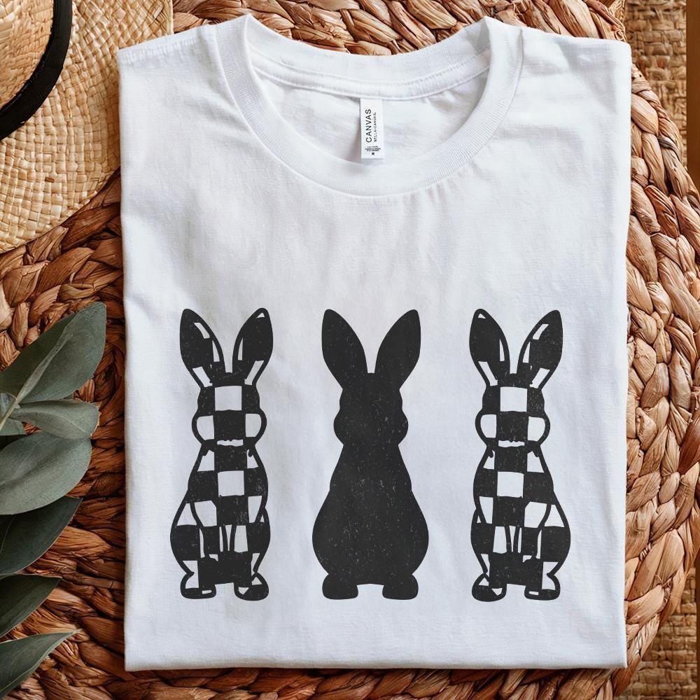 Checkered Grunge Easter Bunnies PNG, Distressed Sublimation File - 300
