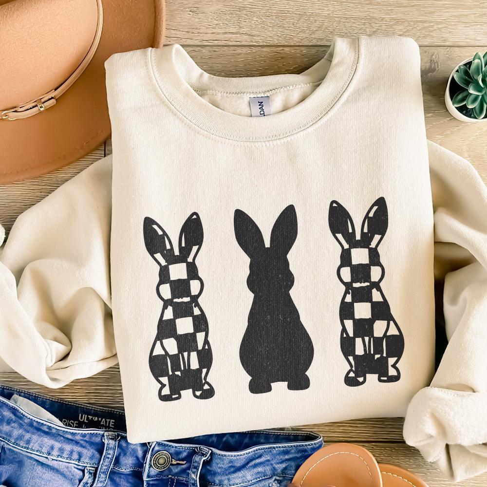 Checkered Grunge Easter Bunnies PNG, Distressed Sublimation File - 300