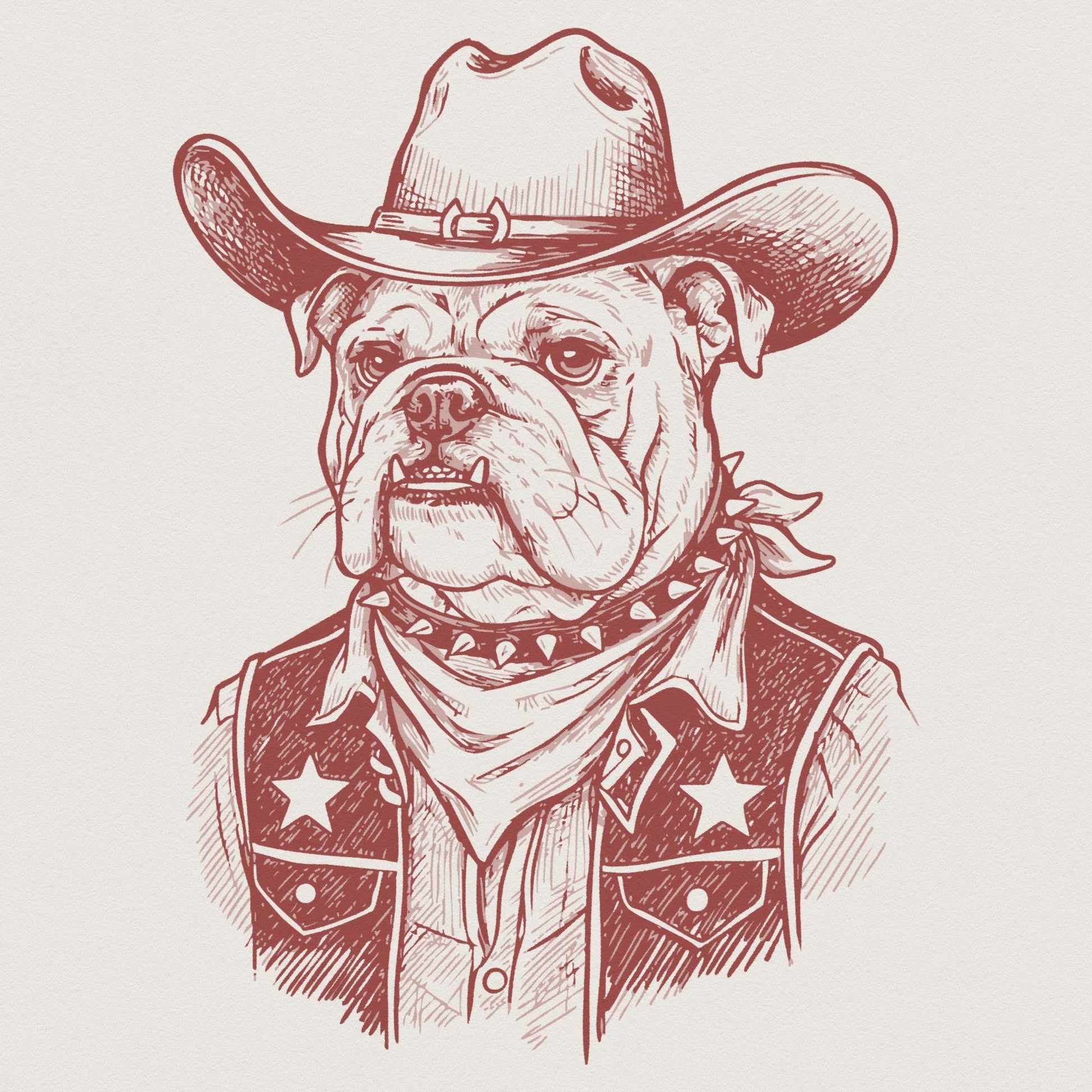 Cowboy Bulldog PNG, Western Dog Illustration - 300 DPI Design for T-Shirt