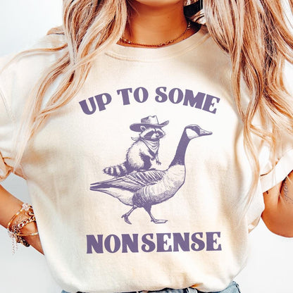 Up to Some Nonsense Raccoon PNG Funny Animal PNG Vintage Animal Quote