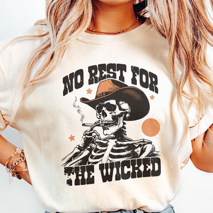 No Rest for the Wicked PNG, Western Cowboy Skull Design PNG - 300 DPI