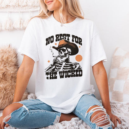 No Rest for the Wicked PNG, Western Cowboy Skull Design PNG - 300 DPI