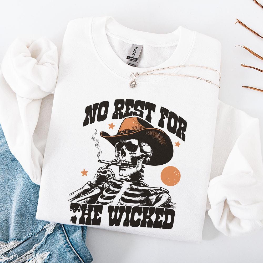 No Rest for the Wicked PNG, Western Cowboy Skull Design PNG - 300 DPI