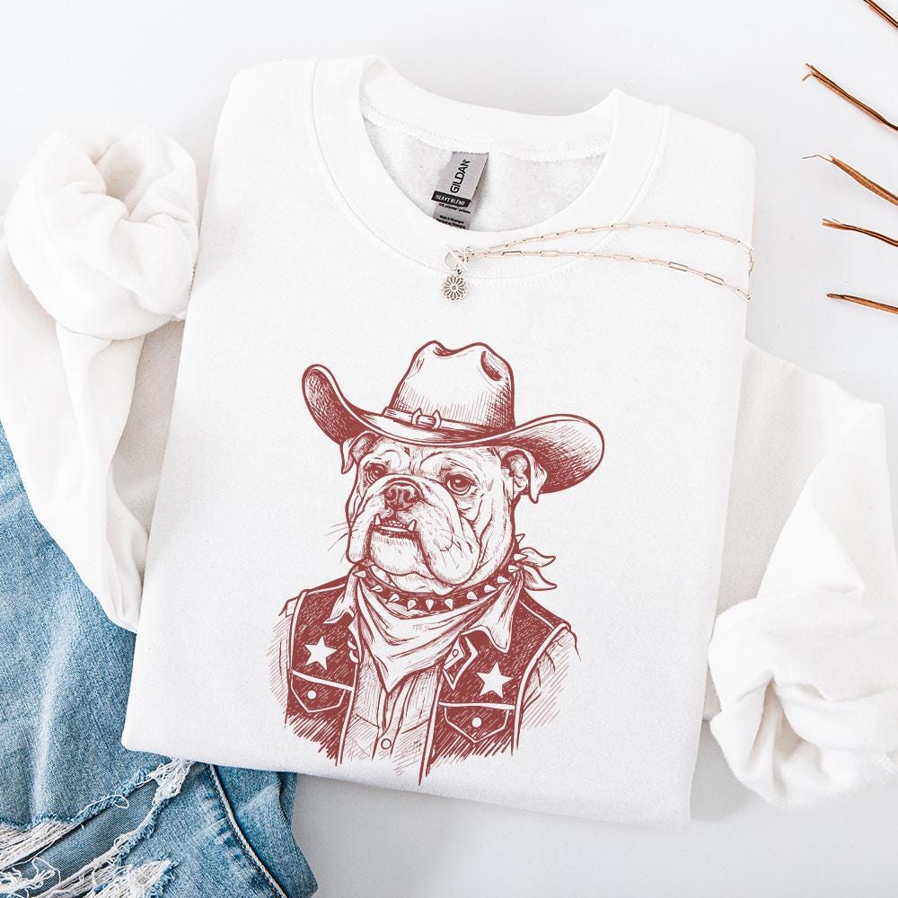 Cowboy Bulldog PNG, Western Dog Illustration - 300 DPI Design for T-Shirt