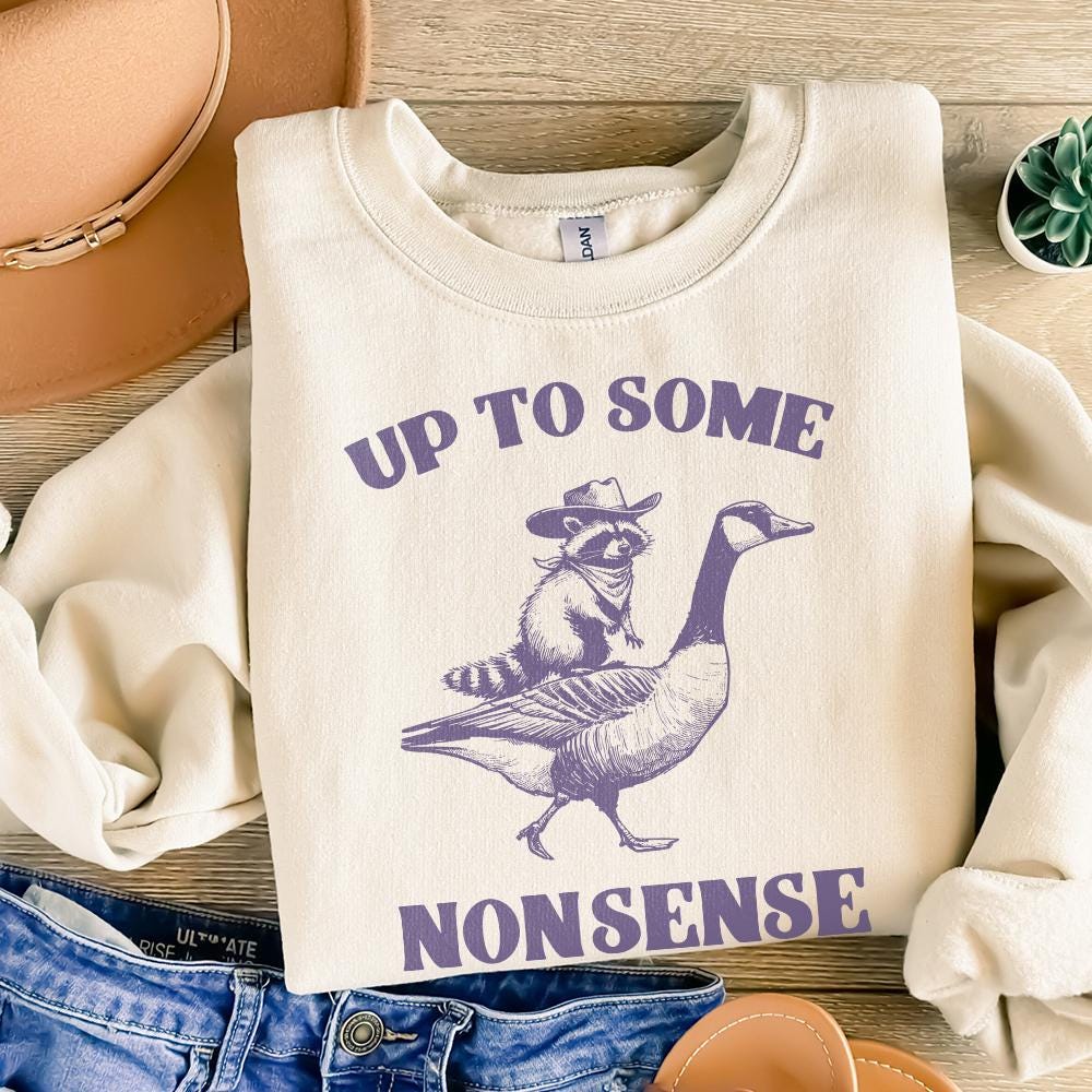 Up to Some Nonsense Raccoon PNG Funny Animal PNG Vintage Animal Quote
