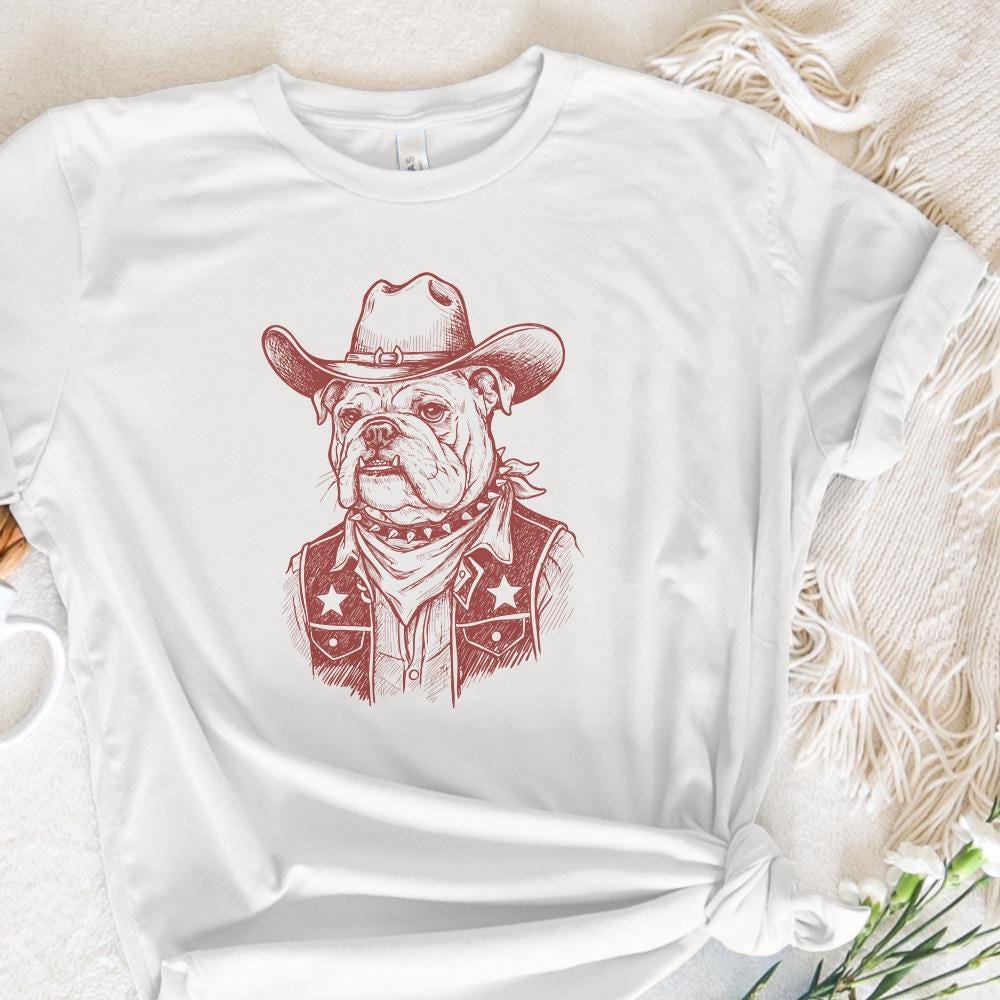 Cowboy Bulldog PNG, Western Dog Illustration - 300 DPI Design for T-Shirt