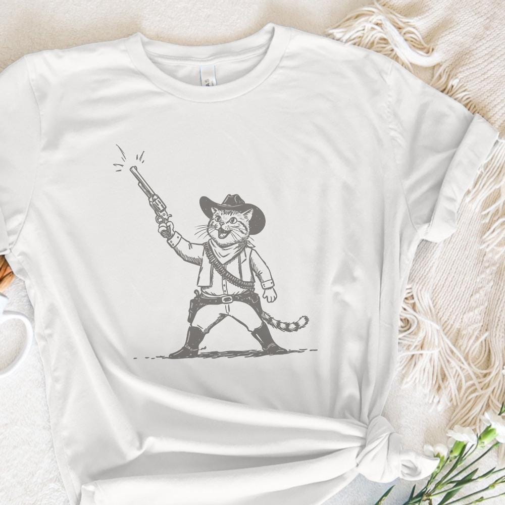 Cowboy Cat PNG, Retro Western Art - 300 DPI Design for T-Shirt