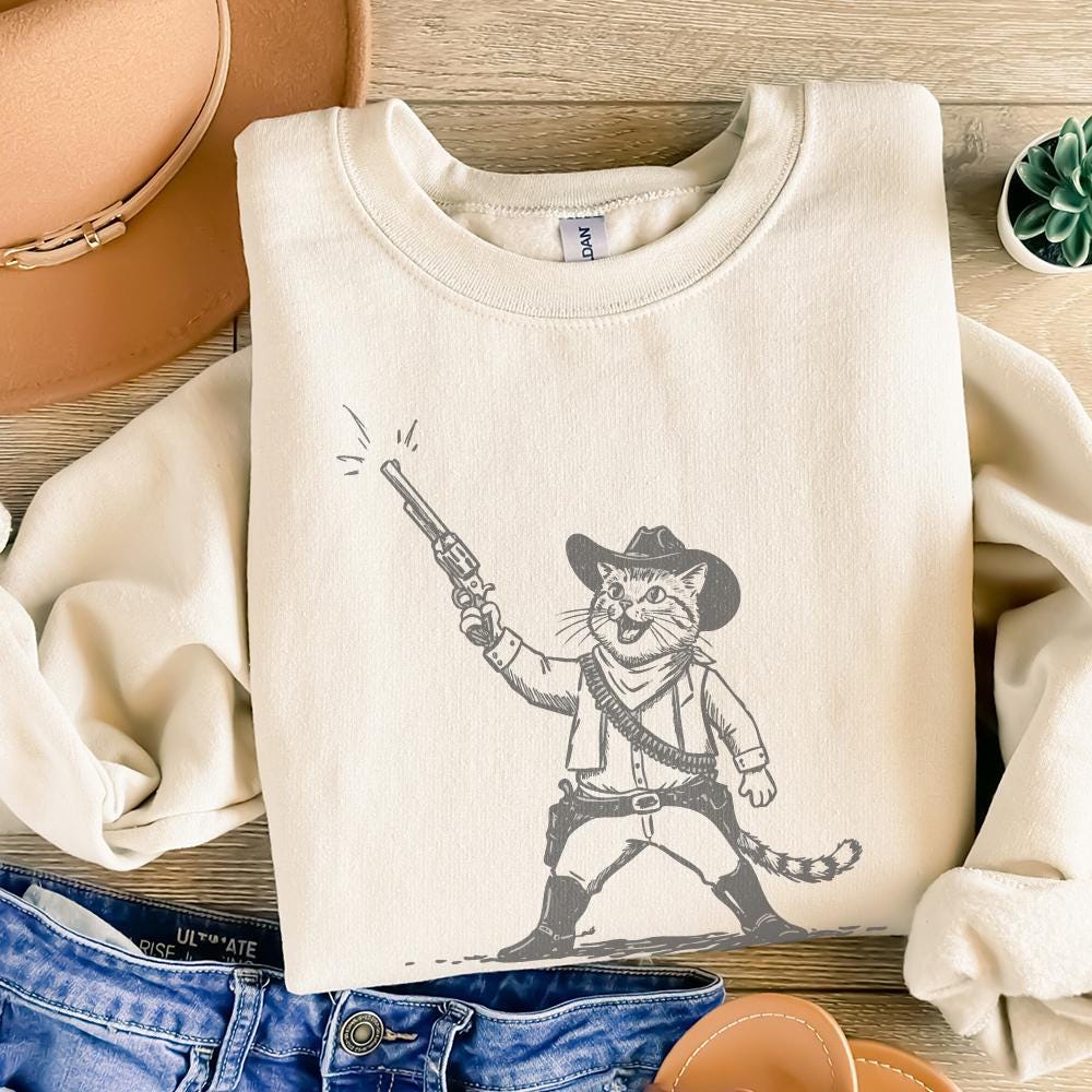 Cowboy Cat PNG, Retro Western Art - 300 DPI Design for T-Shirt