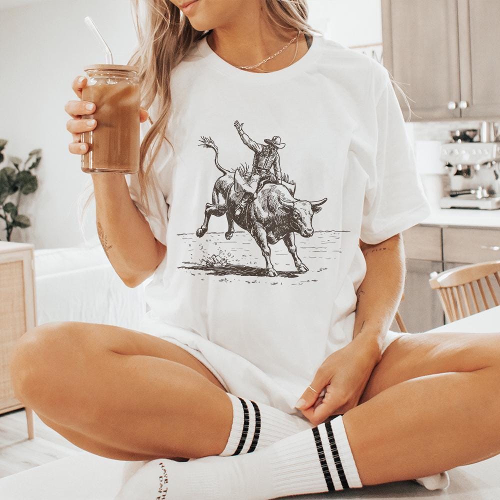 Western Rodeo PNG, Cowboy Bull Rider - 300 DPI Design for T-Shirt