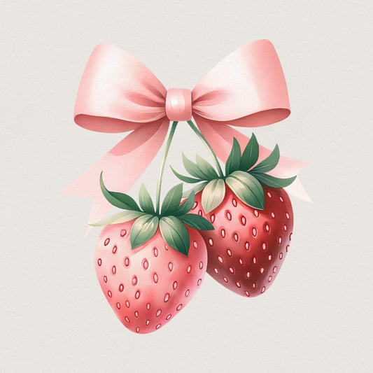 Coquette Strawberry Pink Bow PNG, Aesthetic Sublimation Design - 300 DPI