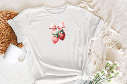 Coquette Strawberry Pink Bow PNG, Aesthetic Sublimation Design - 300 DPI