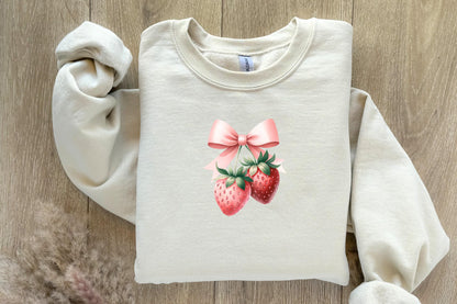 Coquette Strawberry Pink Bow PNG, Aesthetic Sublimation Design - 300 DPI