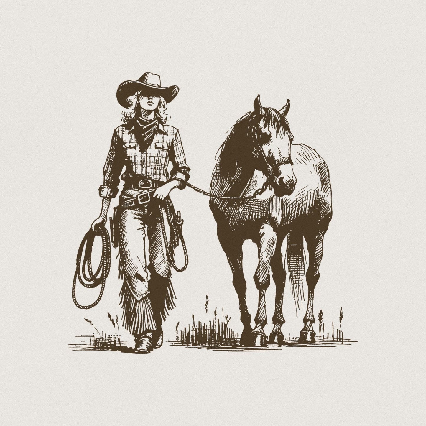 Cowgirl PNG, Western Desert Scene - 300 DPI Design for T-Shirt