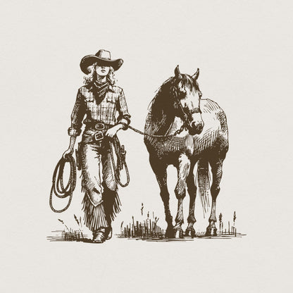 Cowgirl PNG, Western Desert Scene - 300 DPI Design for T-Shirt