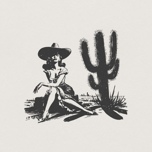 Retro Cowgirl Cactus png, Western PNG - 300 DPI Design for T-Shirt