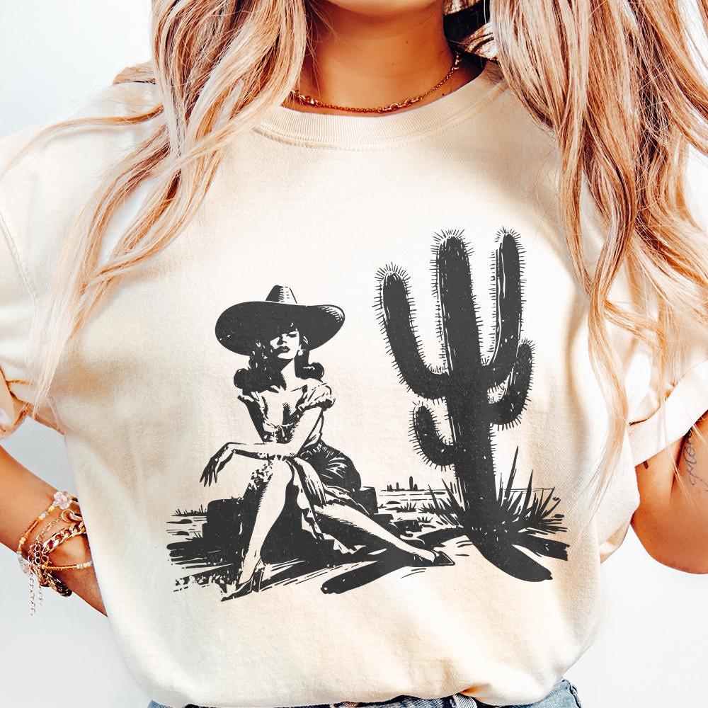 Retro Cowgirl Cactus png, Western PNG - 300 DPI Design for T-Shirt
