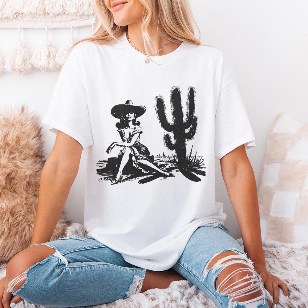 Retro Cowgirl Cactus png, Western PNG - 300 DPI Design for T-Shirt