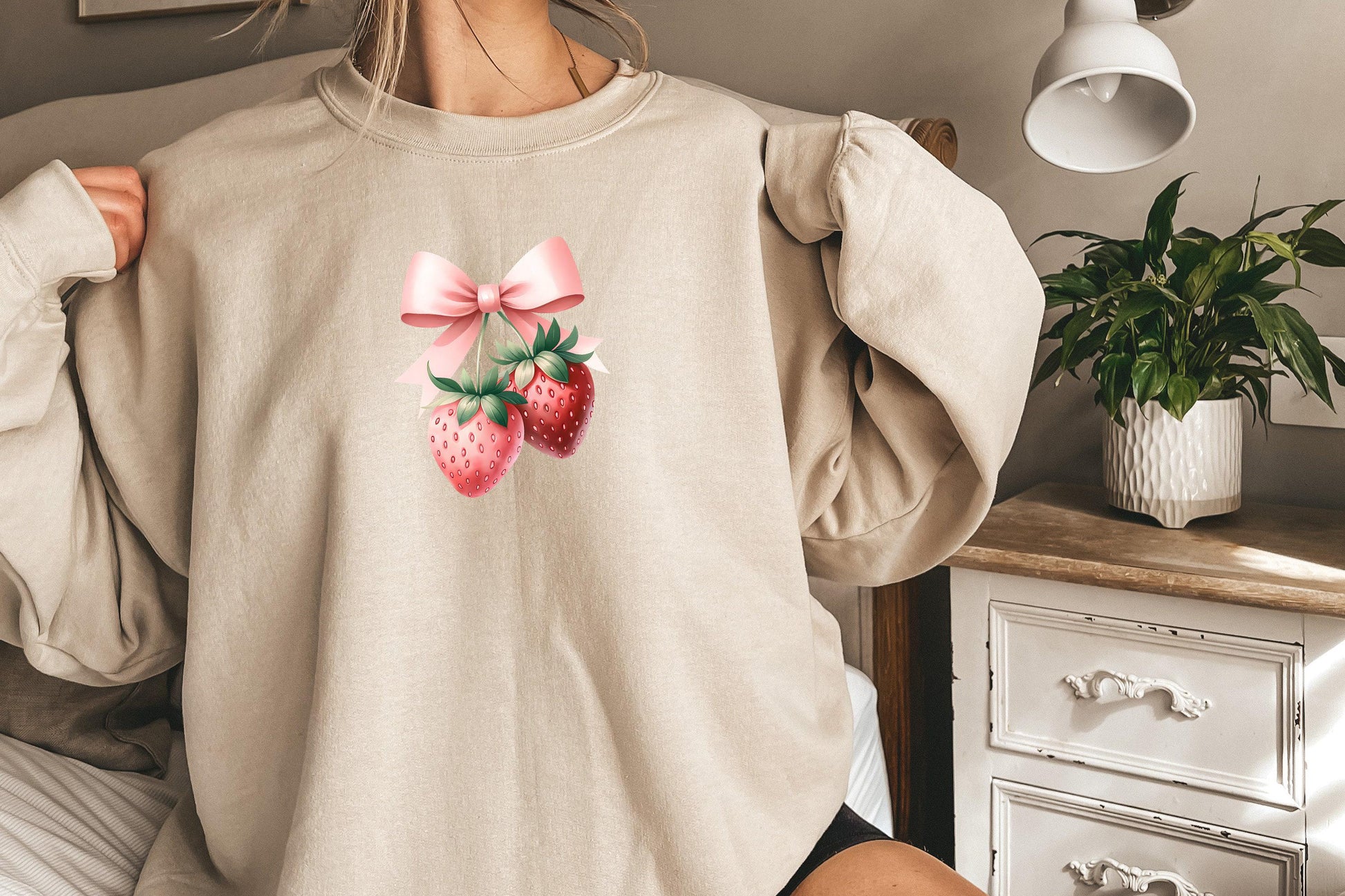 Coquette Strawberry Pink Bow PNG, Aesthetic Sublimation Design - 300 DPI