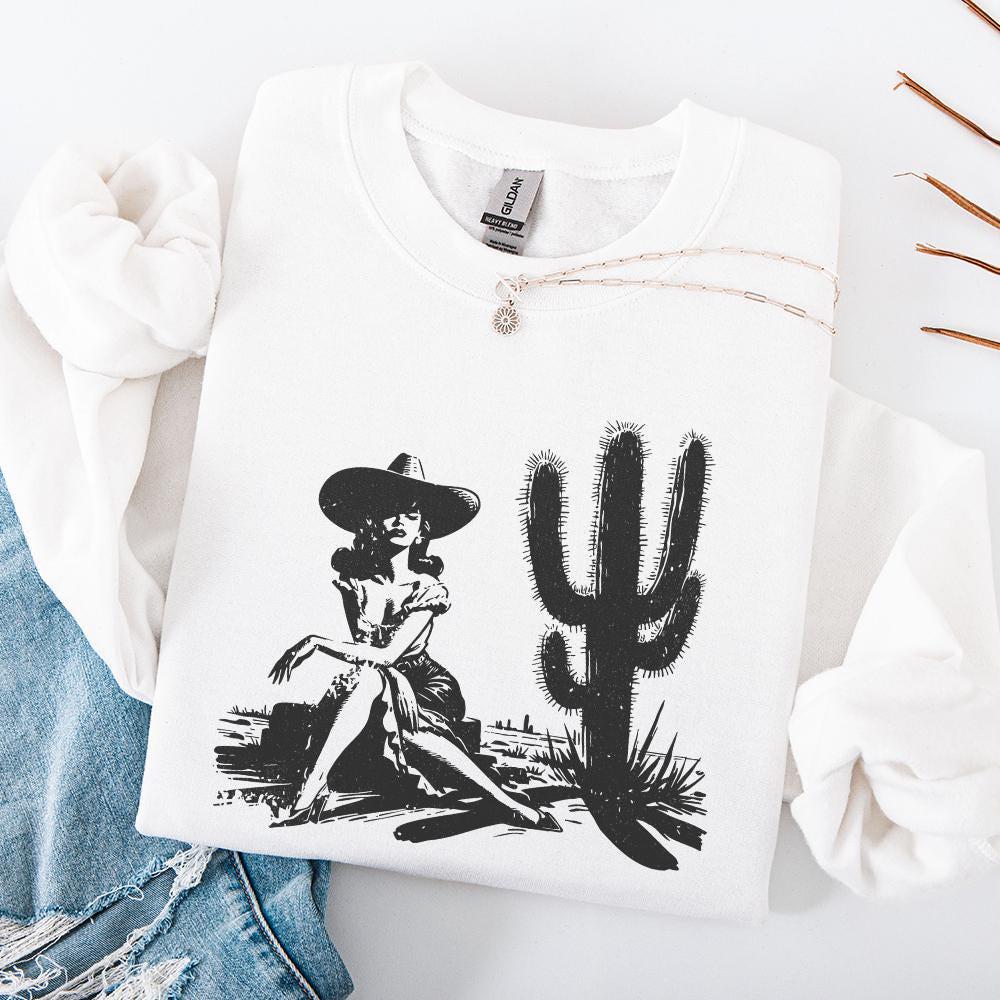 Retro Cowgirl Cactus png, Western PNG - 300 DPI Design for T-Shirt