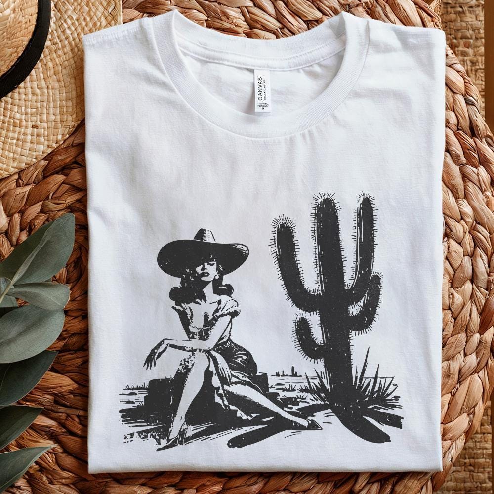 Retro Cowgirl Cactus png, Western PNG - 300 DPI Design for T-Shirt