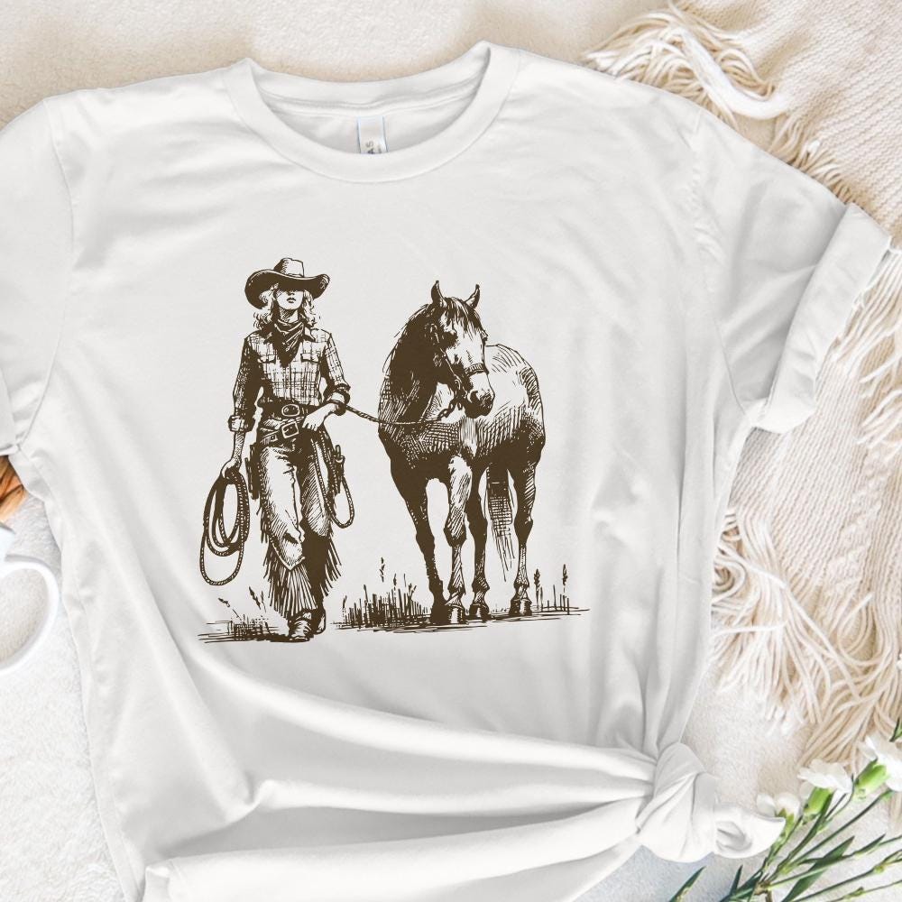 Cowgirl PNG, Western Desert Scene - 300 DPI Design for T-Shirt