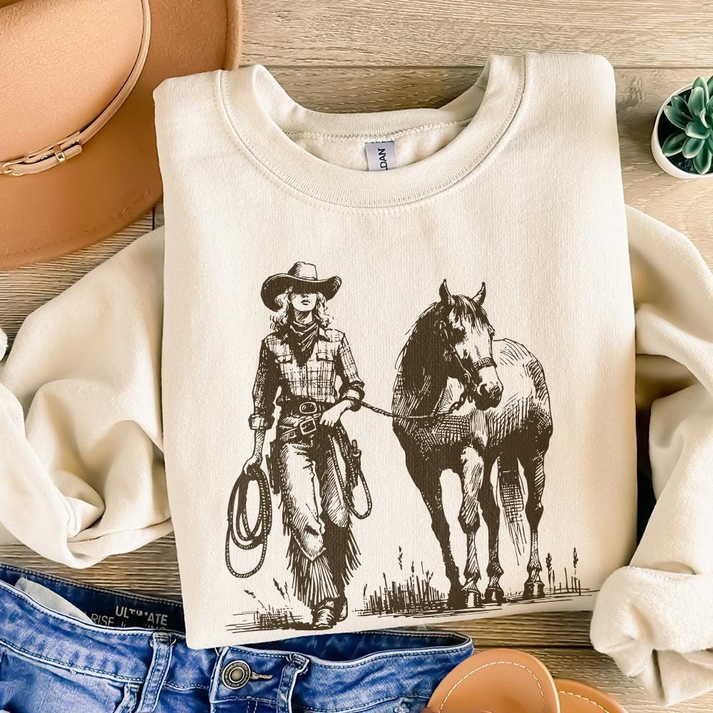 Cowgirl PNG, Western Desert Scene - 300 DPI Design for T-Shirt