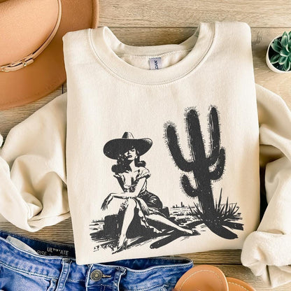 Retro Cowgirl Cactus png, Western PNG - 300 DPI Design for T-Shirt