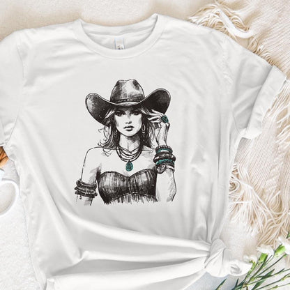 Stylish Vintage Western Cowgirl PNG Art - Boho Chic Rodeo Woman