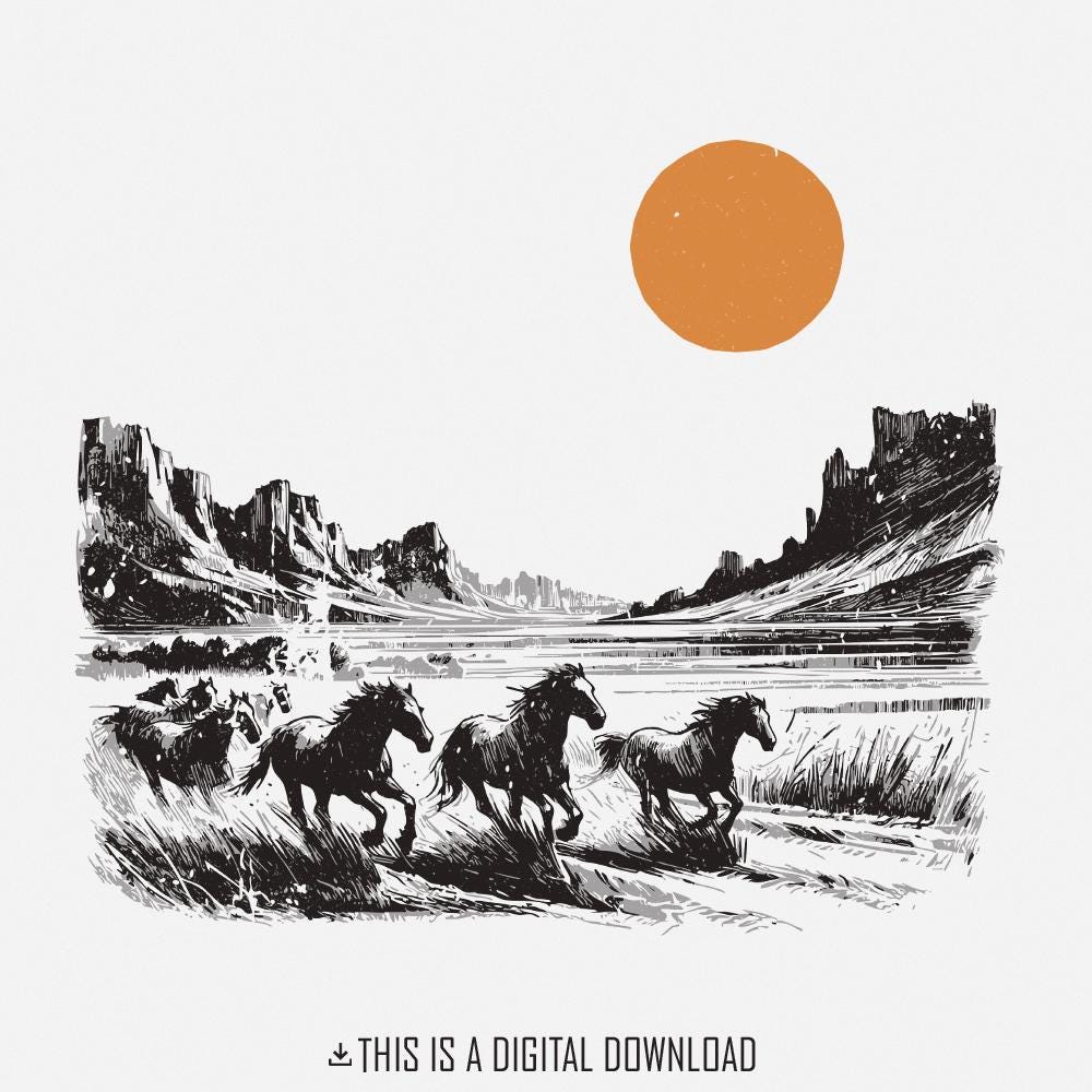 Horse PNG Sublimation, Western PNG Designs - 300 DPI Design for T-Shirt