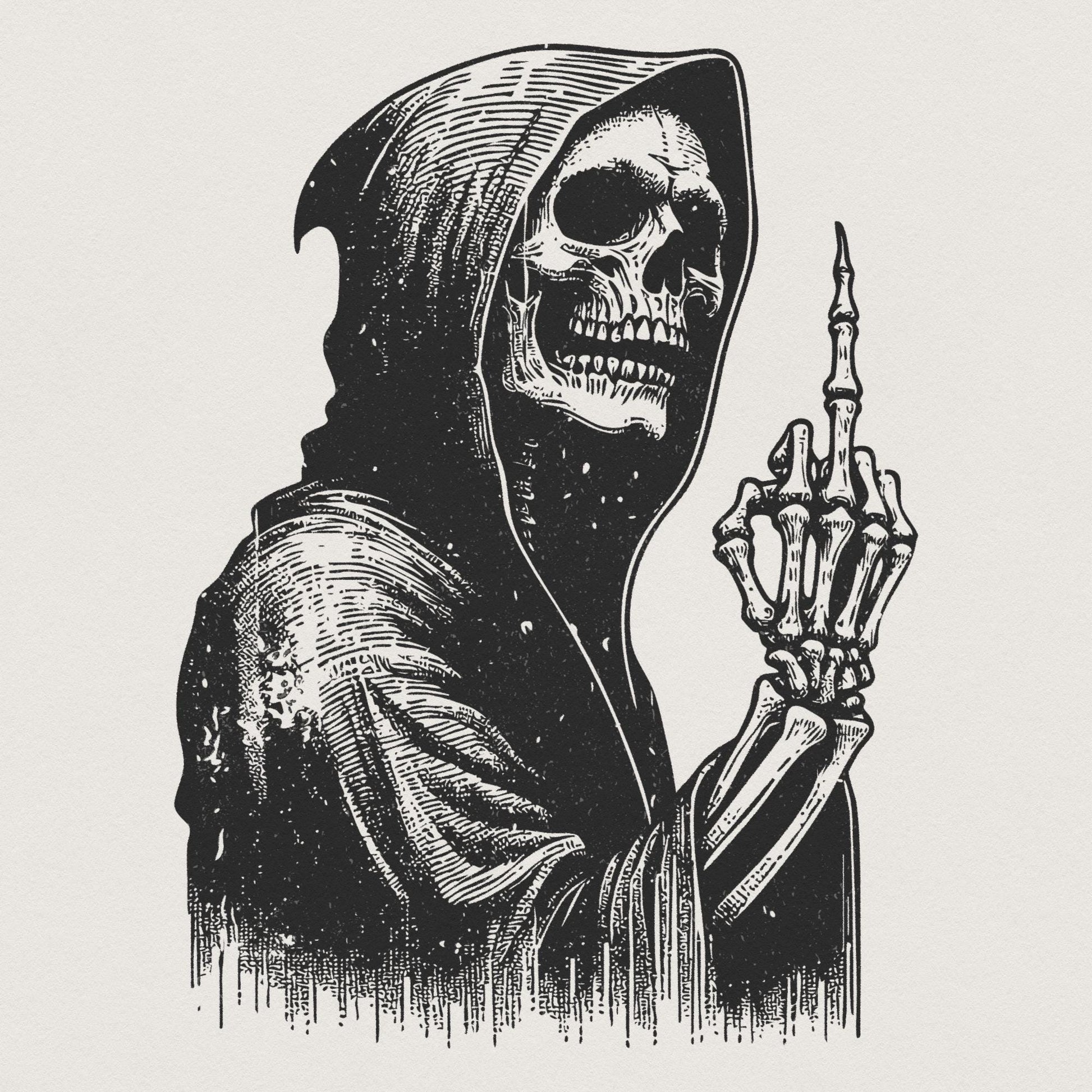 Grim Reaper Skull PNG, Middle Finger Skeleton png - 300 DPI Design for
