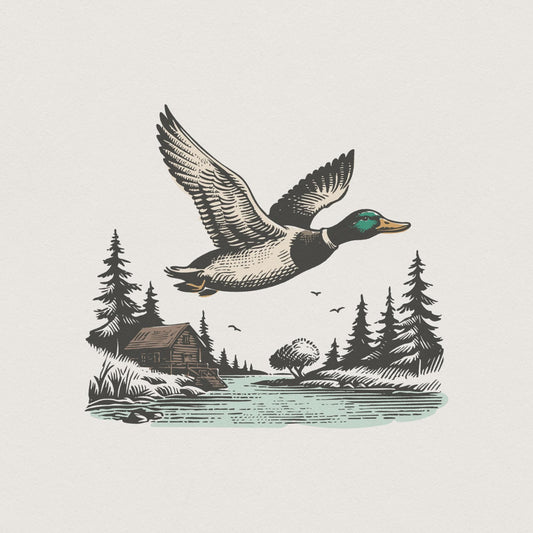 Vintage Wild Duck PNG, Mallard Duck Clipart - 300 DPI Design for T-Shirt