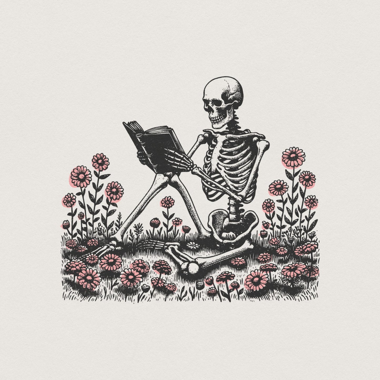 Book Reading Skeleton PNG, Gothic T-shirt Design - 300 DPI Design for
