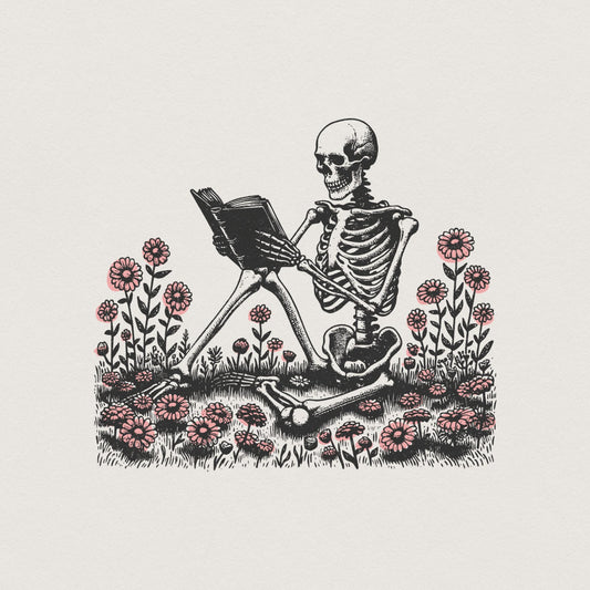 Book Reading Skeleton PNG, Gothic T-shirt Design - 300 DPI Design for
